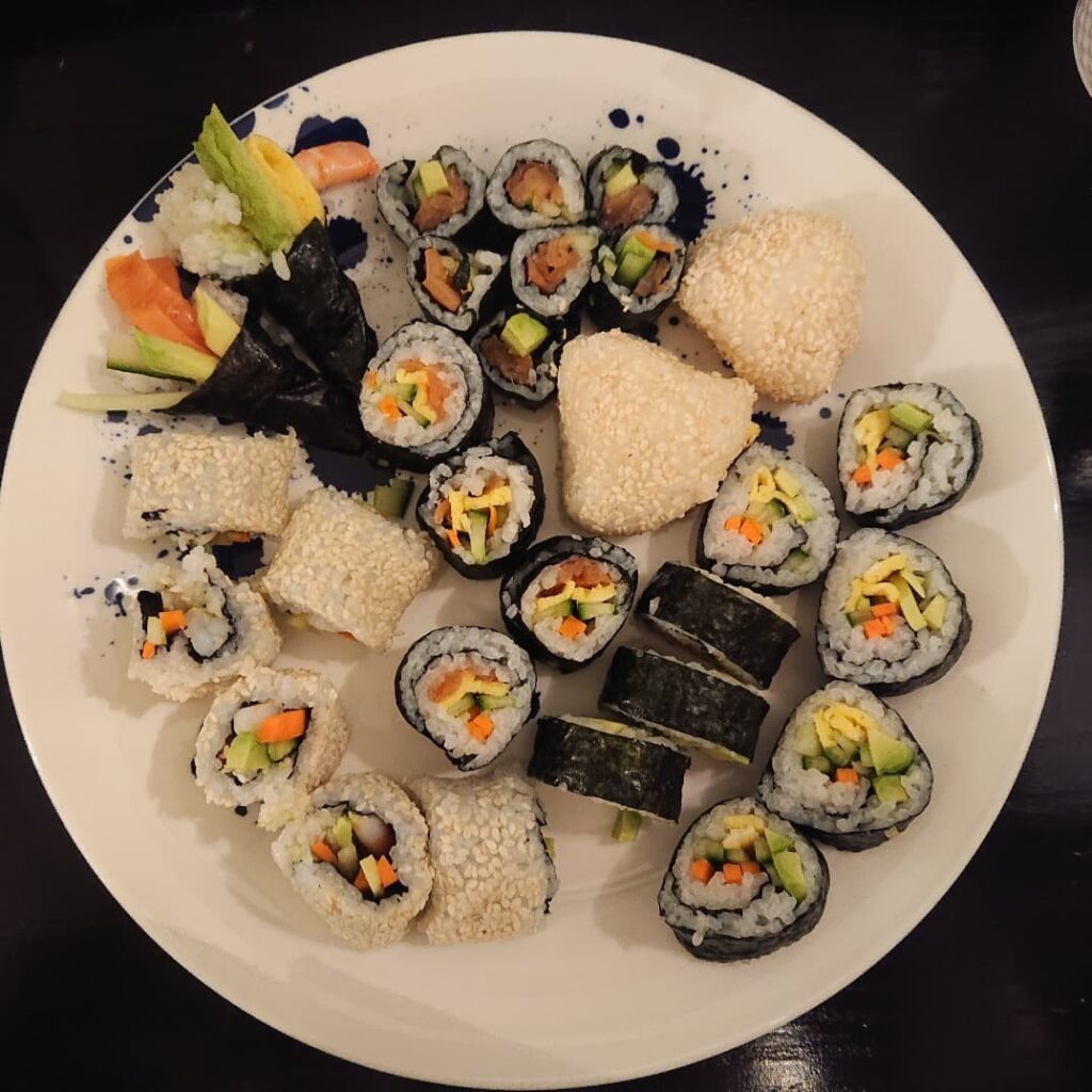 simple sushi rolls made in zoom cooking class